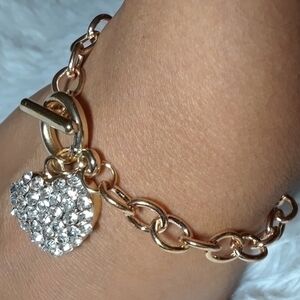 ☄Love Links Chunky CZ Heart Charm Bracelet